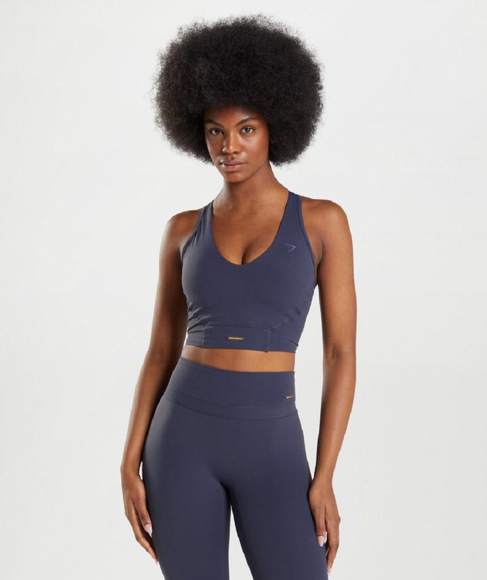 Podkoszulki Damskie Gymshark Whitney Crop Indygo Granatowe | PL 3094SGL